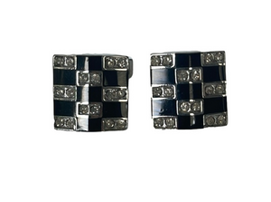 Men's Stainless Steel Cufflinks With Checkerboard Cubic Zirconia Groom Dad EUC